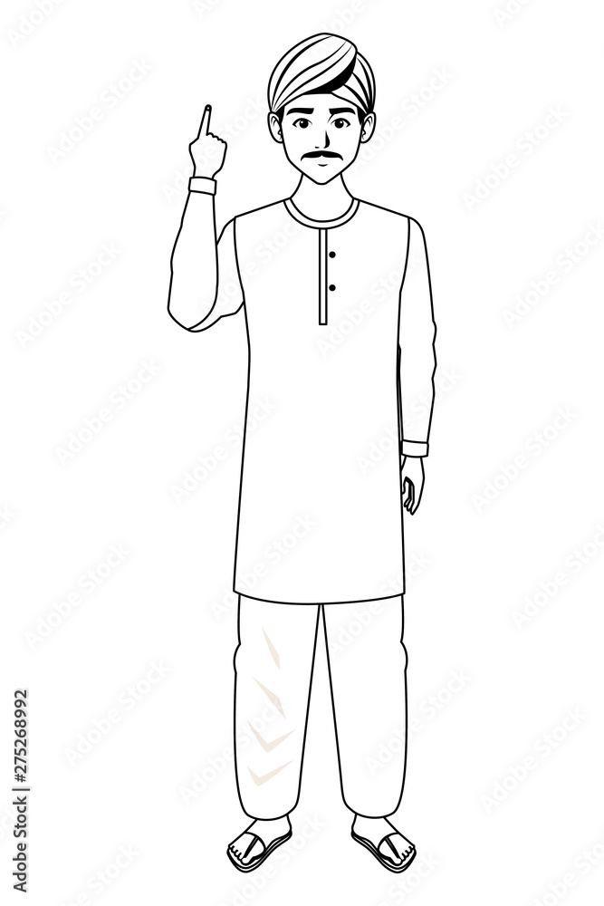 indian man avatar cartoon character in black and white indian man avatar cartoon character in black and white