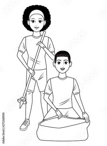 cleaning service person avatar cartoon character in black and white