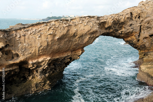 Beach, ocean and city views of Biarritz, France