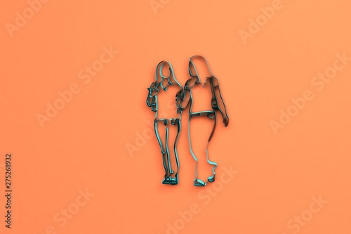 blue 3D illustration and orange background