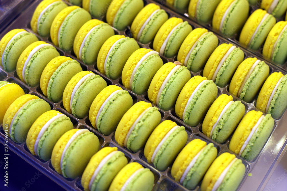 Group of colorful almond macaroon cookies french sweet delicacy Group of colorful almond macaroon cookies french sweet delicacy