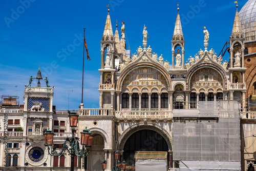 Architectural details from the upper part of facade of San Marco in Venice, Italy