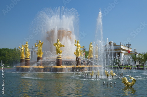 Moscow, Russia - may 7, 2019: Fountain "Friendship of peoples" at VDNH