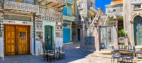 Most beautiful villages of Greece - unique traditional  Pyrgi in Chios island with ornamental houses © Freesurf