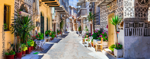 Most beautiful villages of Greece - unique traditional  Pyrgi in Chios island with ornamental houses photo