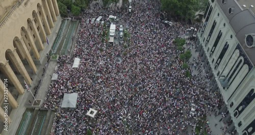 Top Aerial overhead shot on Protesting people manifestation in Tbilisi photo