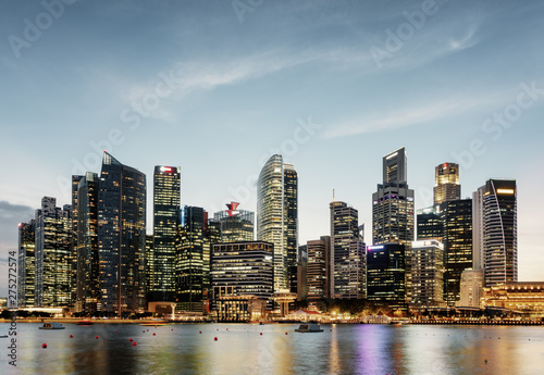 Evening view of Marina Bay and downtown of Singapore