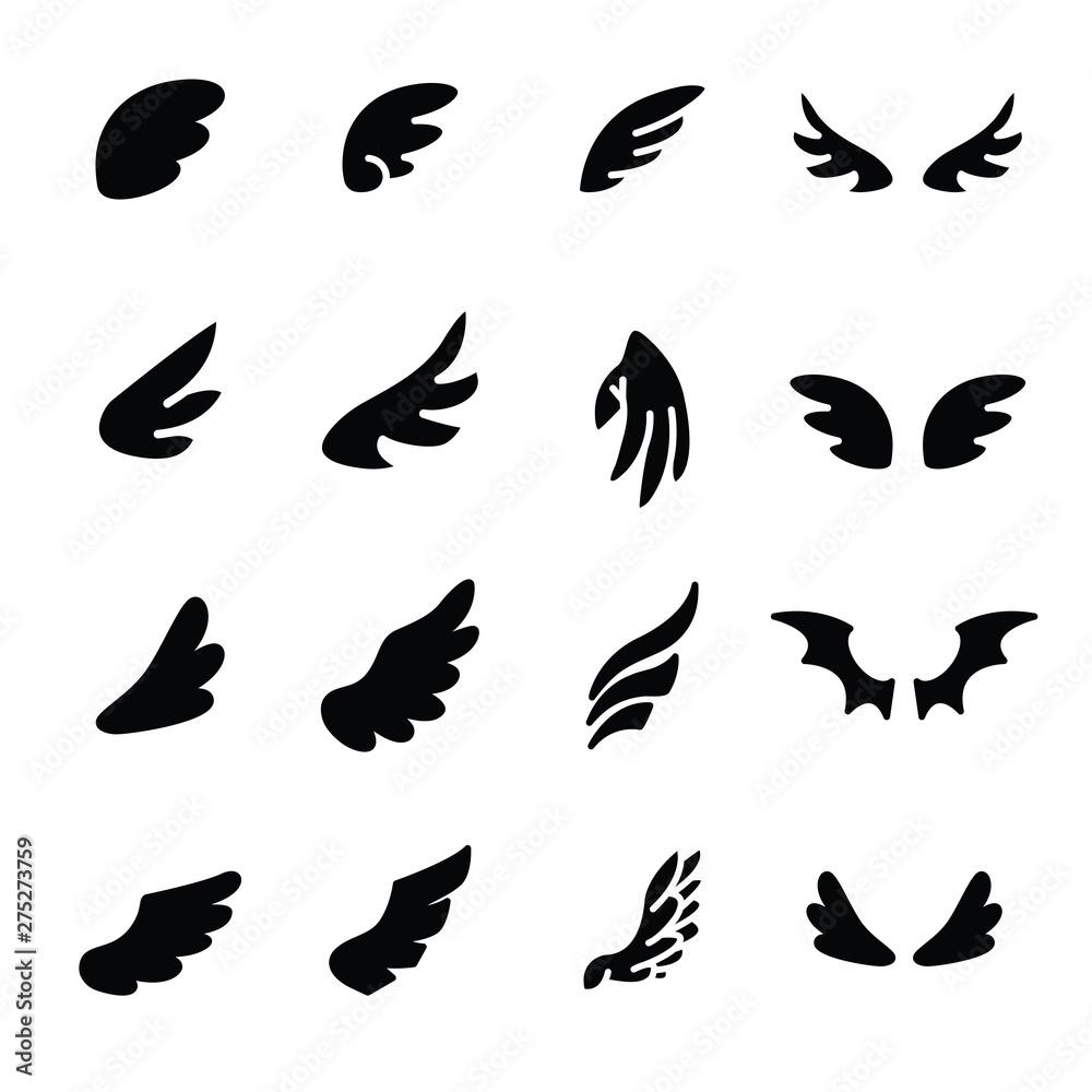 wing icon.set of design element. wing icon.set of design element.