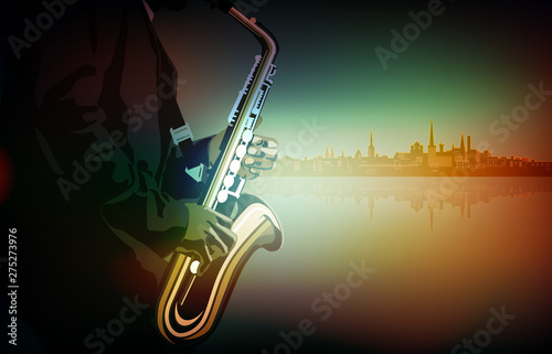abstract music illustration with saxophone player