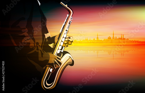 abstract music illustration with saxophone player