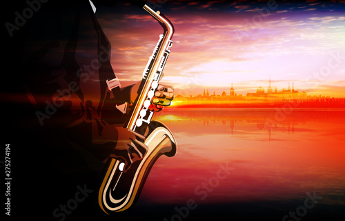 abstract music illustration with saxophone player