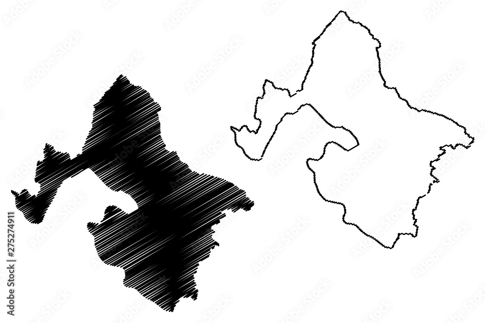 Mehedinti County (Administrative divisions of Romania, Sud-Vest Oltenia development region) map vector illustration, scribble sketch Mehedinti map..