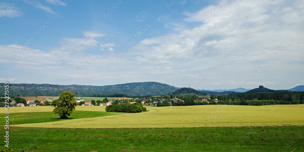 view over the fields to Zirkelstein rock