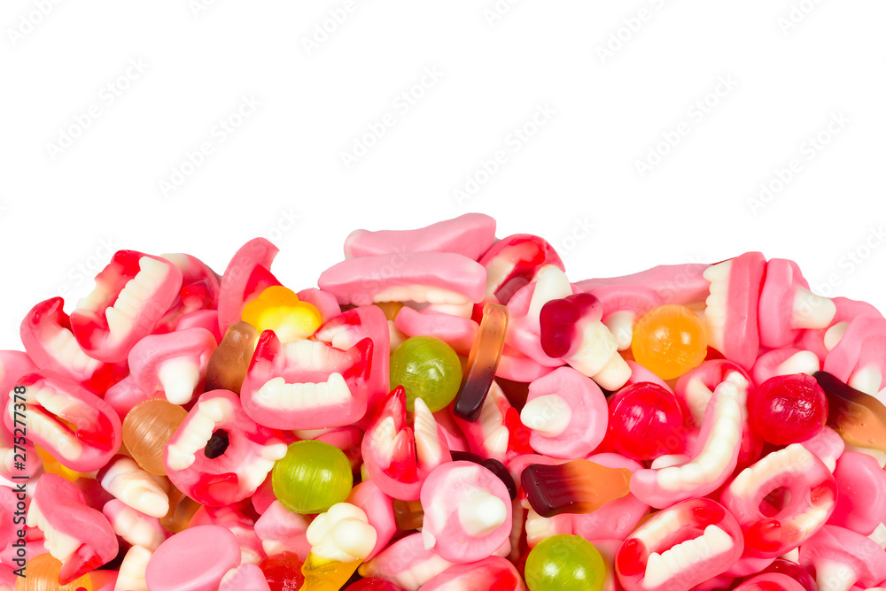Assorted gummy candies. Top view. Jelly sweets. Assorted gummy candies. Top view. Jelly sweets.