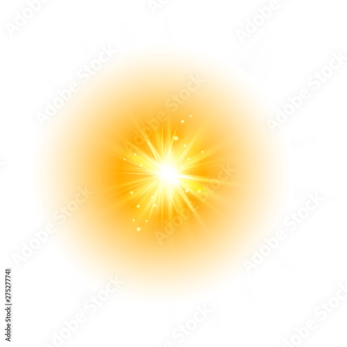 Glow light effect, explosion, glitter, spark, sun flash. Vector illustration.