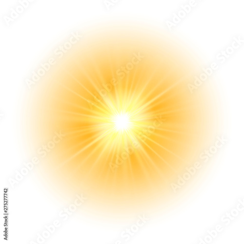 Glow light effect, explosion, glitter, spark, sun flash. Vector illustration.