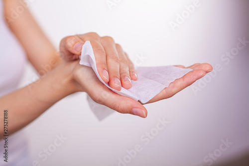 Wet wipes cleaning hands