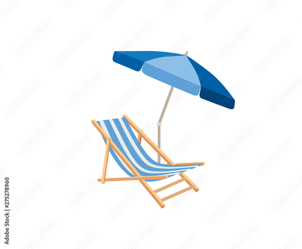 Chaise longue, parasol. Deck chair summer beach resort symbol of holidays  Stock Illustration | Adobe Stock