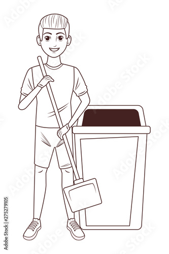 cleaning service person avatar cartoon character in black and white