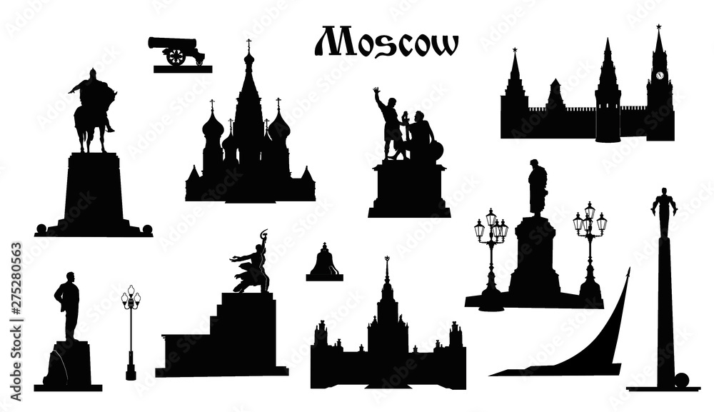 Moscow city symbol set, Russia. Tourist landmark icon collection