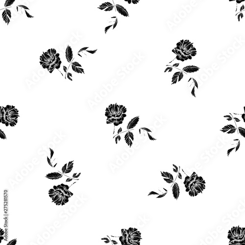 black roses seamless pattern. Hand drawn vector illustration surface design