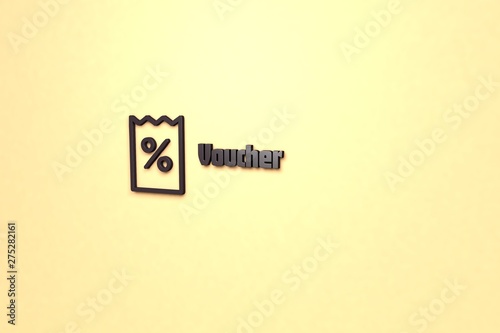 Illustration of Voucher with violet text on yellow background