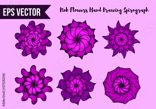 EPS VECTOR - Pink Flowers Hand Drawing