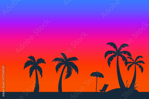 Tropical palm trees silhouette. Summer minimal background