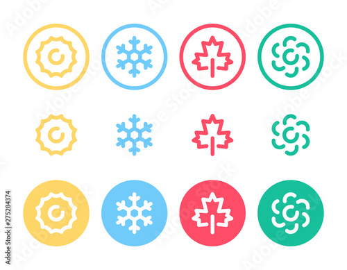 Seasons related bold line icon for web.  Summer, Winter, Fall, Autumn and Spring vector icons.