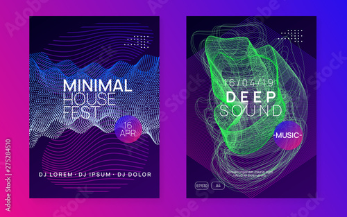 Gradient party flyer. Cool show invitation set. Dynamic fluid shape and line. Gradient party flyer. Electro dance music. Electronic trance sound. Club dj poster. Techno event.