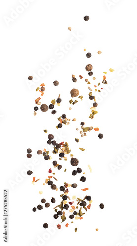 Falling pepper peas isolated on a white background