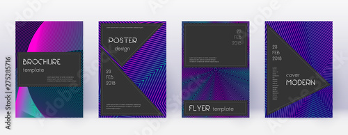 Black brochure design template set. Neon abstract 