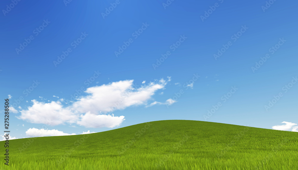 Wireframe Building on green grass and blue sky. Extremely high detailed quality render. Copyspace. Green landscapes collection Wireframe Building on green grass and blue sky. Extremely high detailed quality render. Copyspace. Green landscapes collection