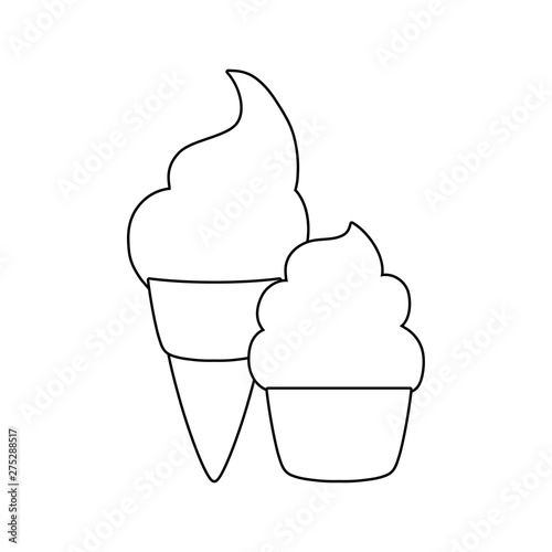 ice cream in cone with sweet cupcake