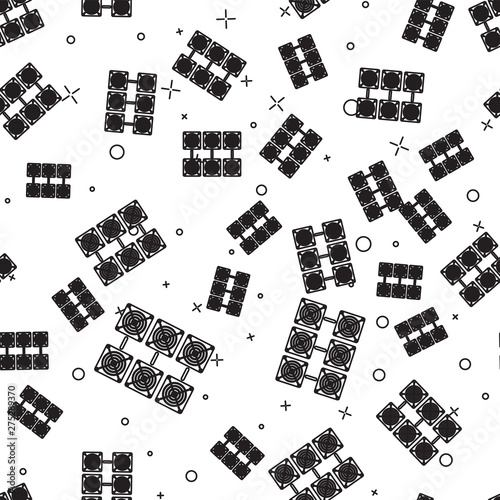Black Mining farm icon isolated seamless pattern on white background. Cryptocurrency mining, blockchain technology, bitcoin, digital money market, cryptocoin wallet. Vector Illustration
