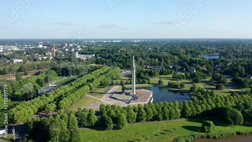 RIGA / LATVIA - JUNE 16, 2019: Aerial View Of Victory Monument In Riga (Uzvaras Piemineklis),  photo