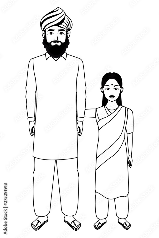 indian family avatar cartoon character in black and white indian family avatar cartoon character in black and white