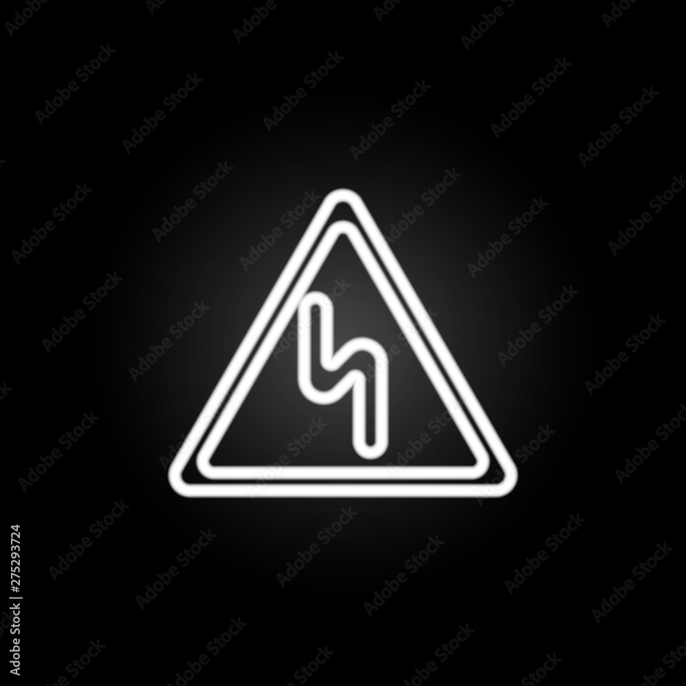 sign Dangerous turns neon icon. Elements of road sign set. Simple icon