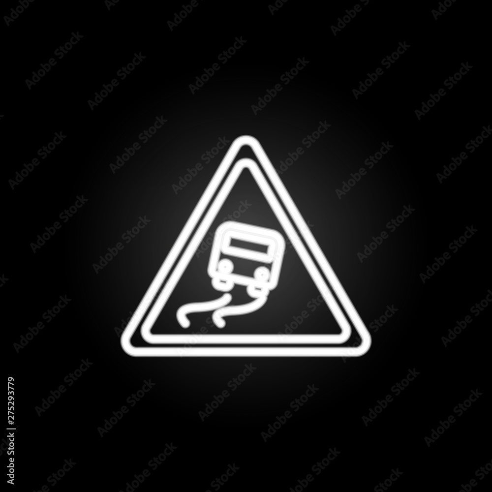 road sign slippery road neon icon. Elements of road sign set. Simple icon for websites, web design, mobile app, info graphics road sign slippery road neon icon. Elements of road sign set. Simple icon for websites, web design, mobile app, info graphics