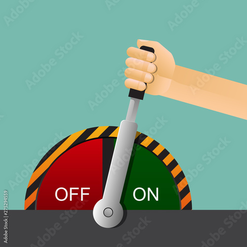 Hand holding lever switch on and off vector illustration. photo