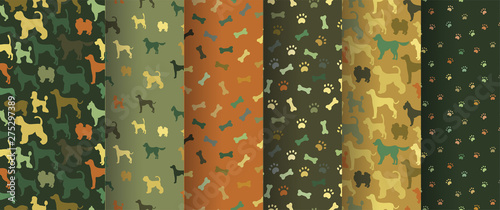 Set of seamless patterns with cartoon dogs