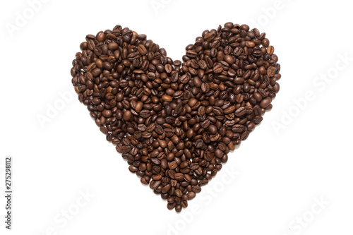 Coffee beans heart shape. Isolated on white background.