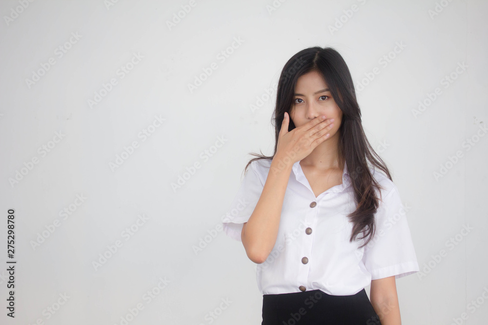 Portrait of thai adult student university uniform beautiful girl silently Portrait of thai adult student university uniform beautiful girl silently