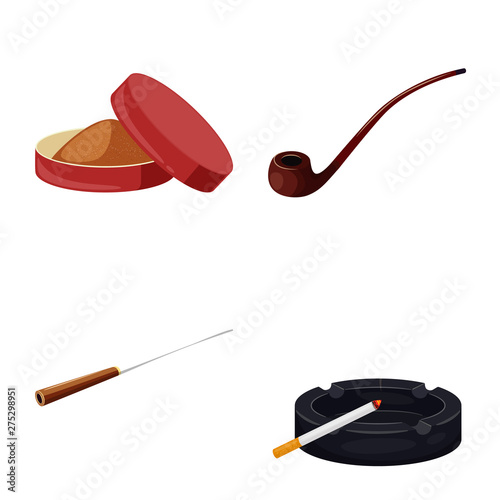 Vector design of cigarette and tobacco logo. Set of cigarette and nicotine stock symbol for web.