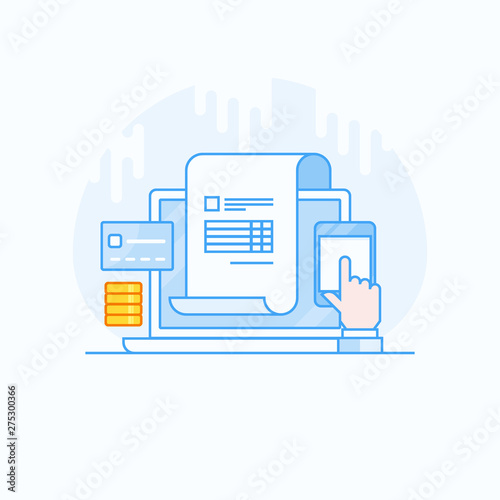 Online payment, mobile pay, credit card payment system, flat outline vector banner