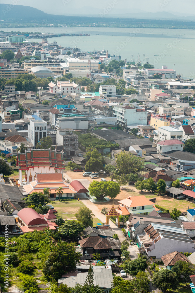 The beautiful cityscape of Songkhla city and Songkhla lake with the islands from the view point.