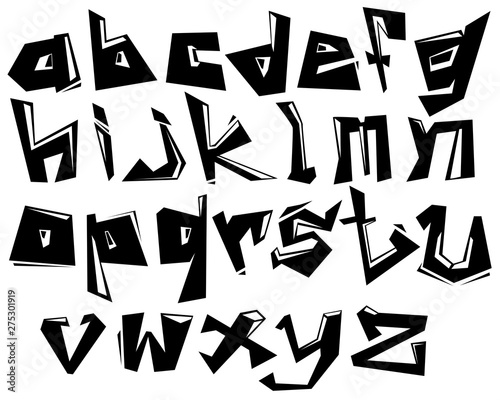 English alphabet vector from A to Z in graffiti black and white style.