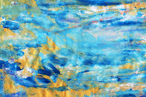 abstract textural background with green, gold, yellow and blue paint lines with white divorces