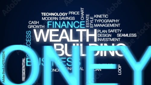 Wealth building animated word cloud. Kinetic typography.