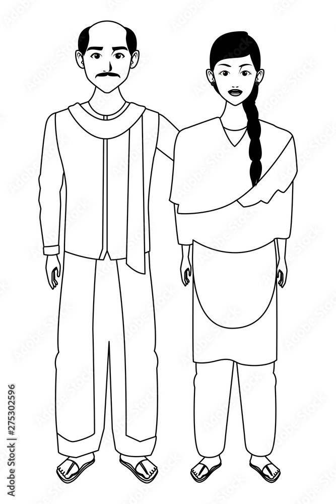 indian family avatar cartoon character in black and white indian family avatar cartoon character in black and white